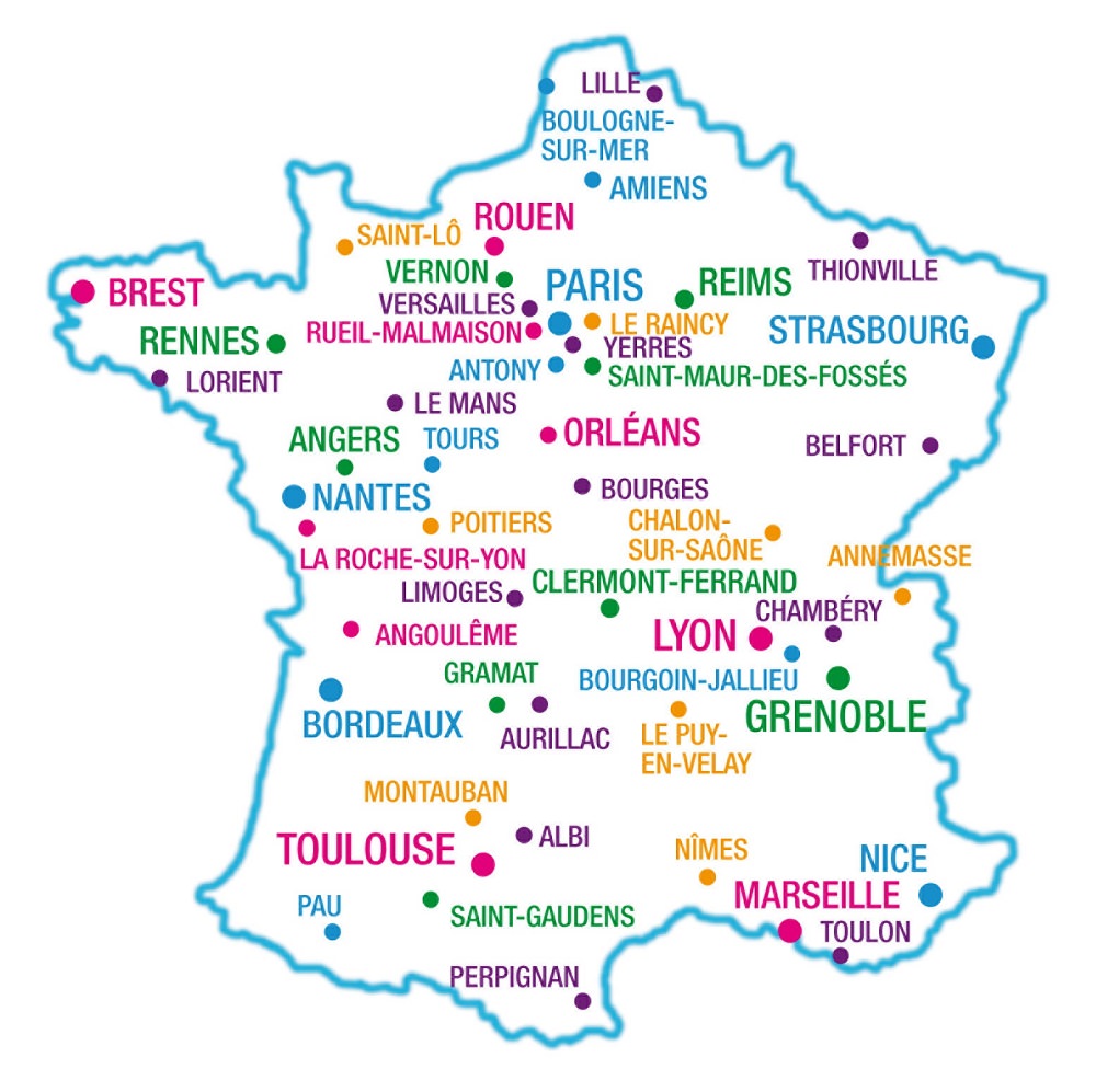 France carte de France et des principales villes de France Europe - Quelles sont les villes contenant la plus grande proportion de locataires ?
